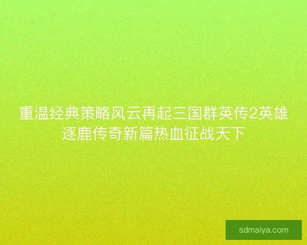 重温经典策略风云再起三国群英传2英雄逐鹿传奇新篇热血征战天下